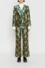 Beige & Forest Satin Jacquard Flared Pants sold by DESTREE