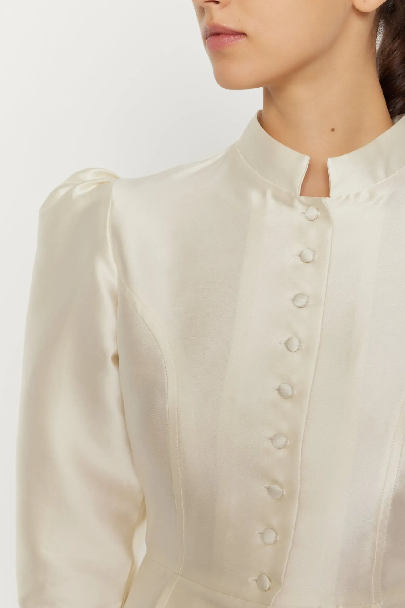 White satin puff sleeve jacket sold by DESTREE product image thumbnail 2