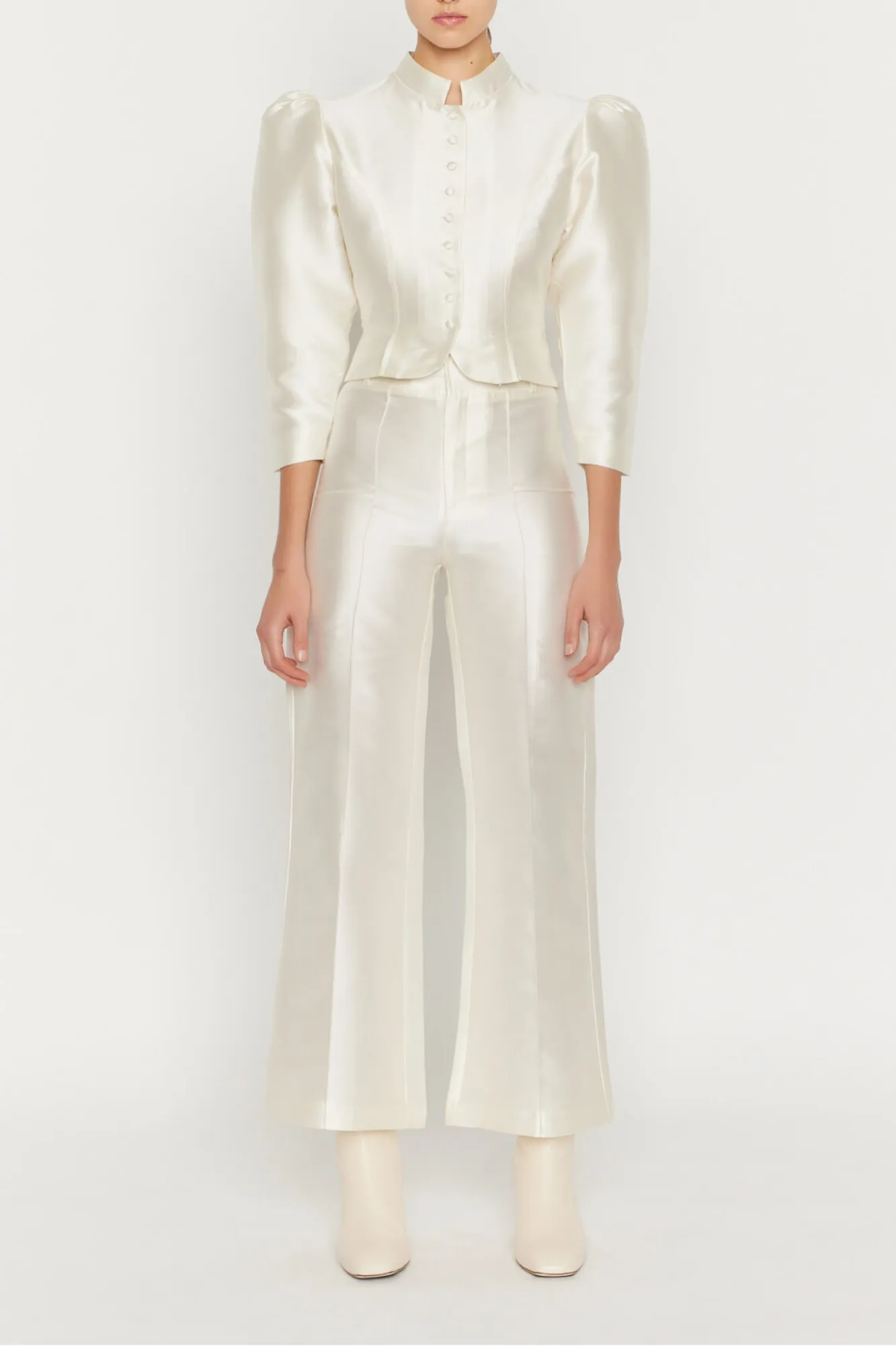 White satin puff sleeve jacket sold by DESTREE product image thumbnail 4