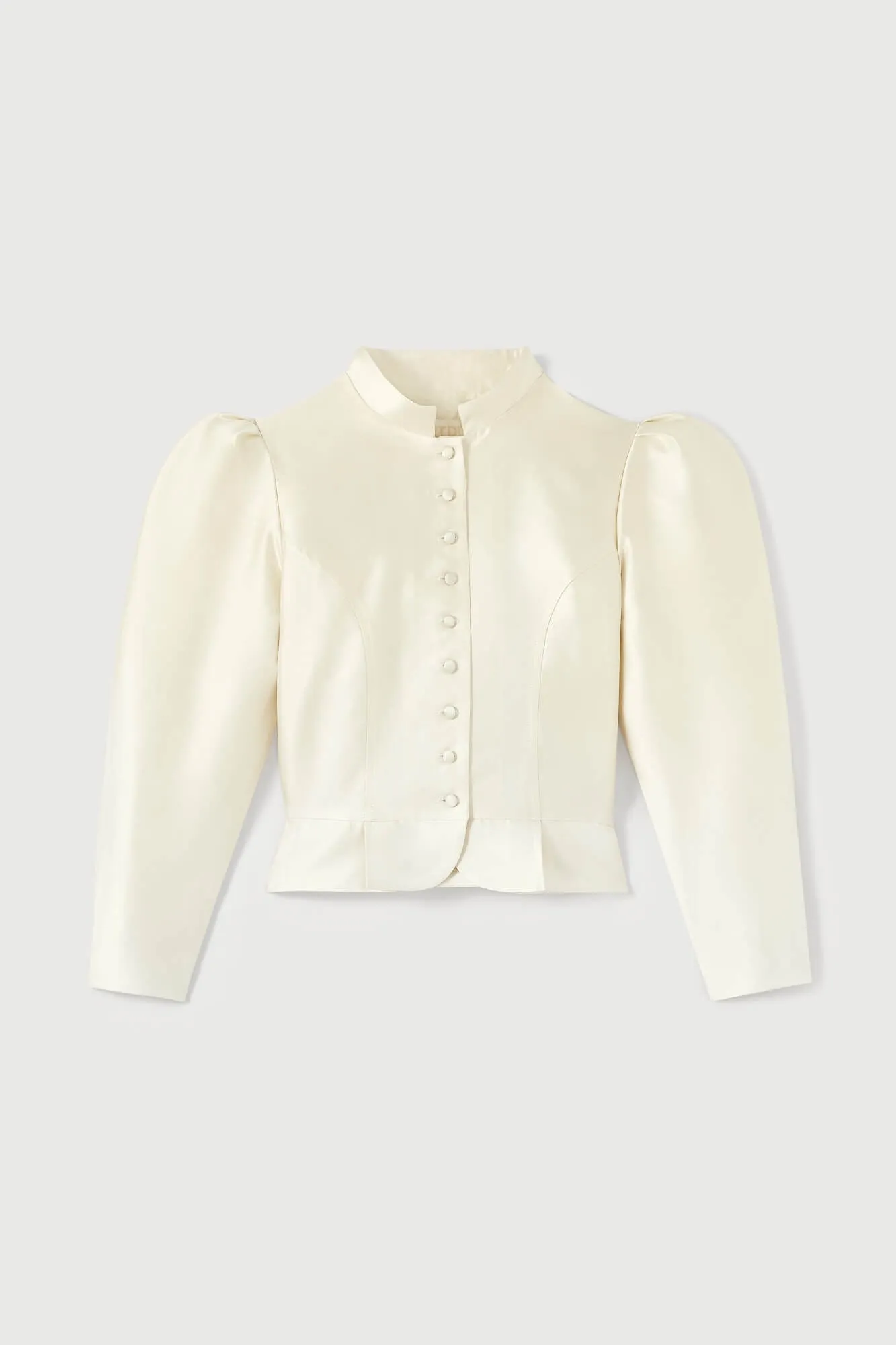 White satin puff sleeve jacket sold by DESTREE