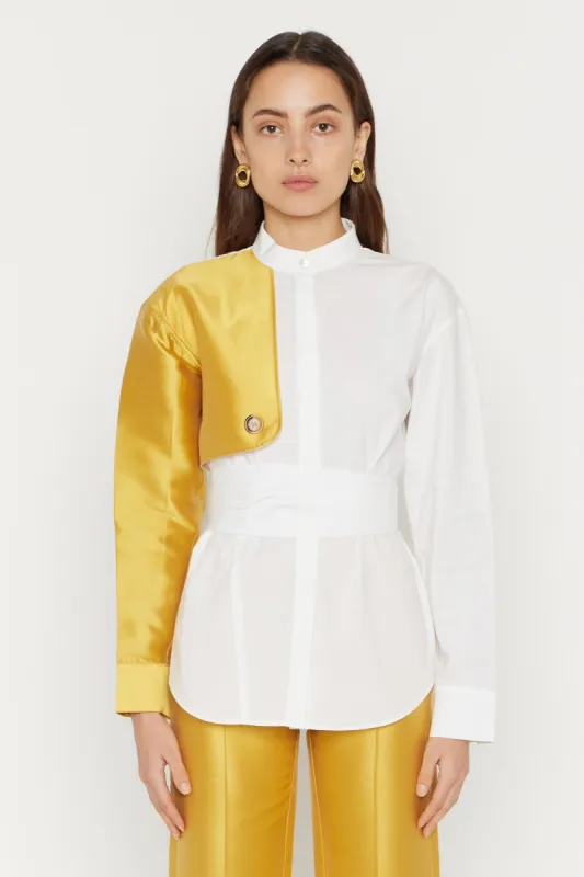 White Shirt with Yellow Satin Sleeve sold by DESTREE