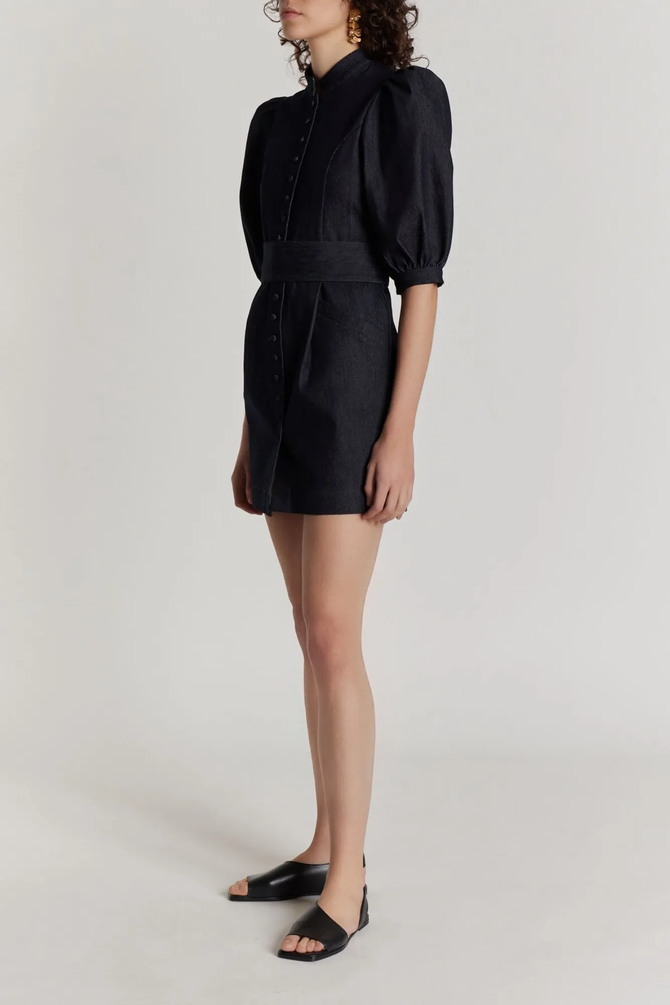 Dark denim puff sleeve short dress sold by DESTREE product image thumbnail 3