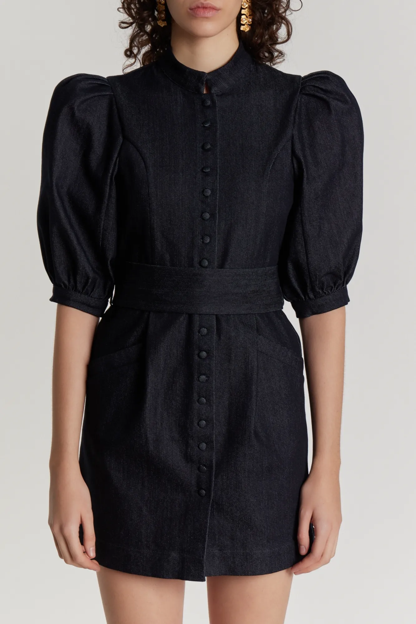 Dark denim puff sleeve short dress sold by DESTREE product image thumbnail 4