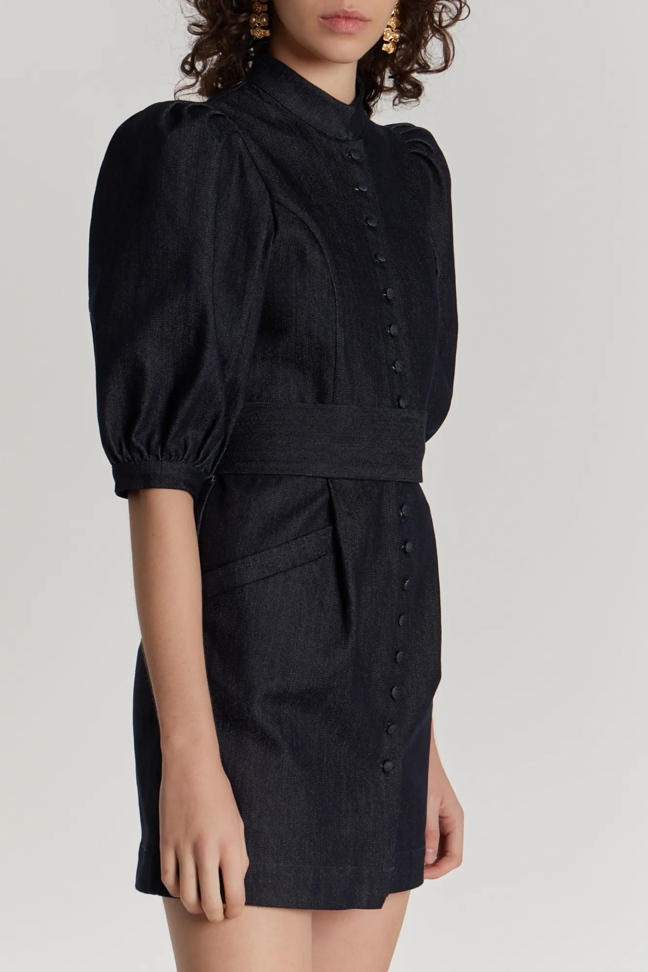 Dark denim puff sleeve short dress sold by DESTREE product image thumbnail 5