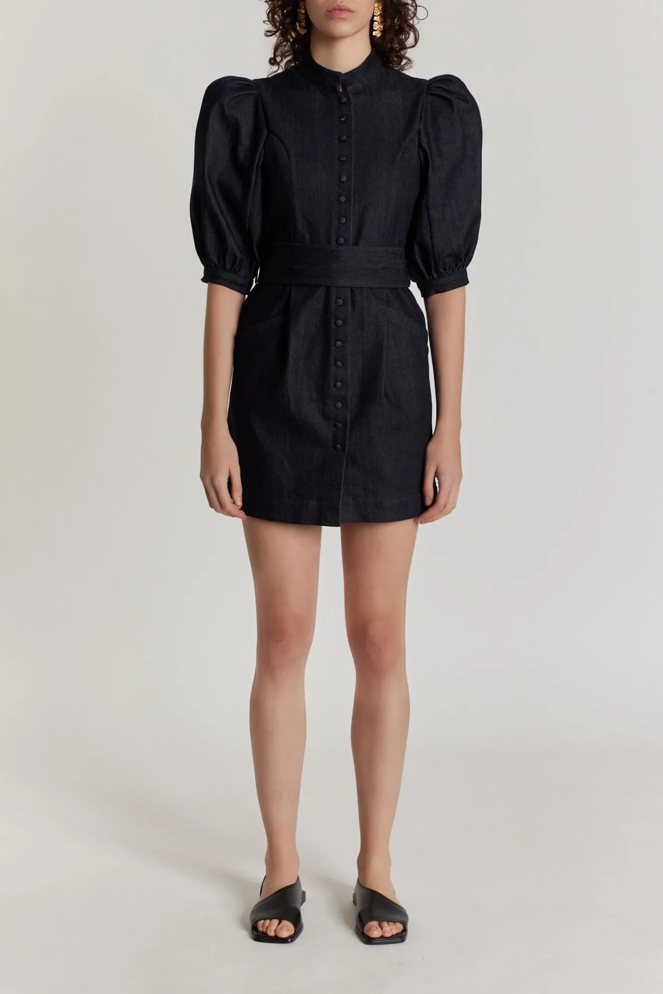 Dark denim puff sleeve short dress sold by DESTREE product image thumbnail 2