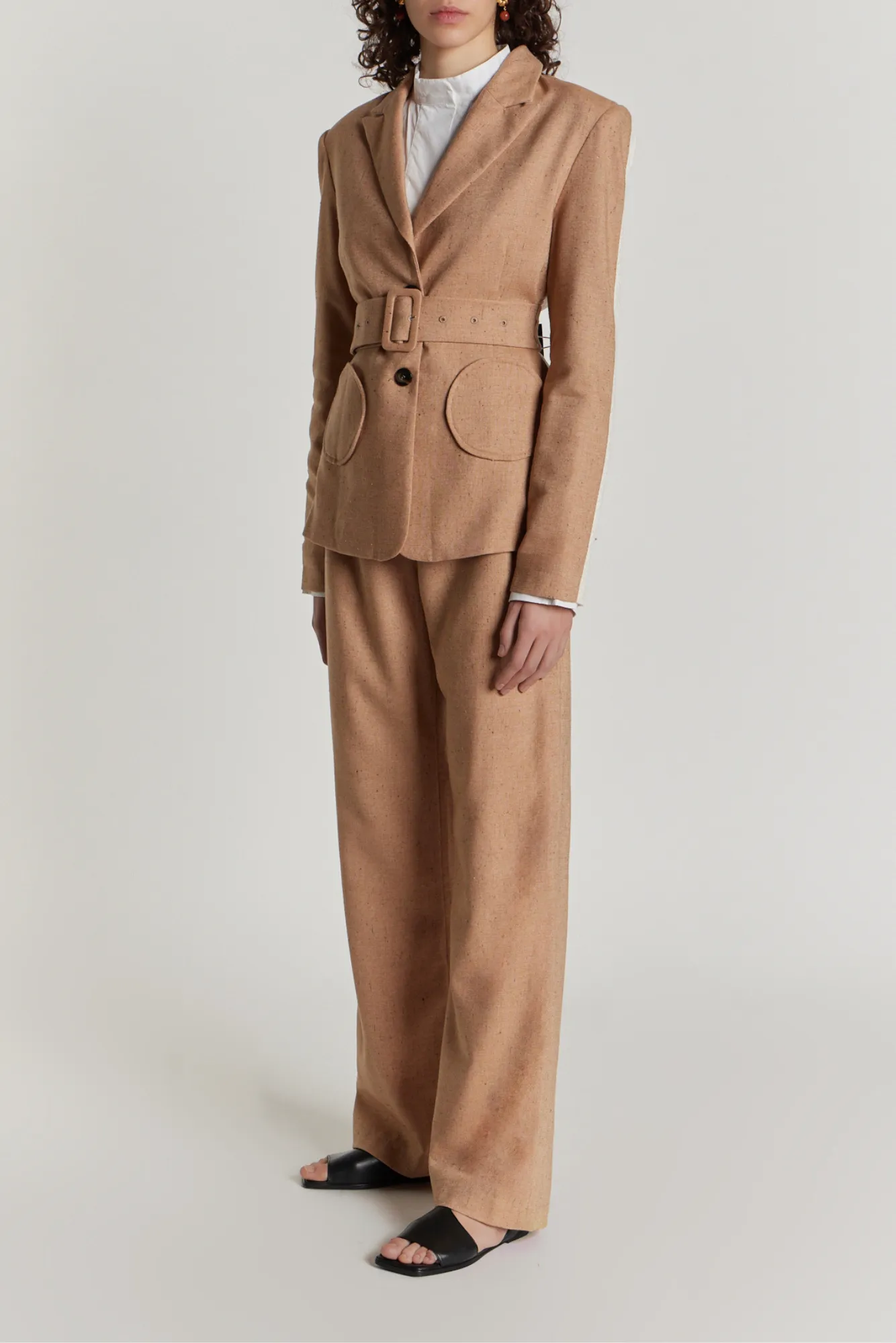 CHESNUT ECRU BICOLOR BELTED BLAZER sold by DESTREE product image thumbnail 3