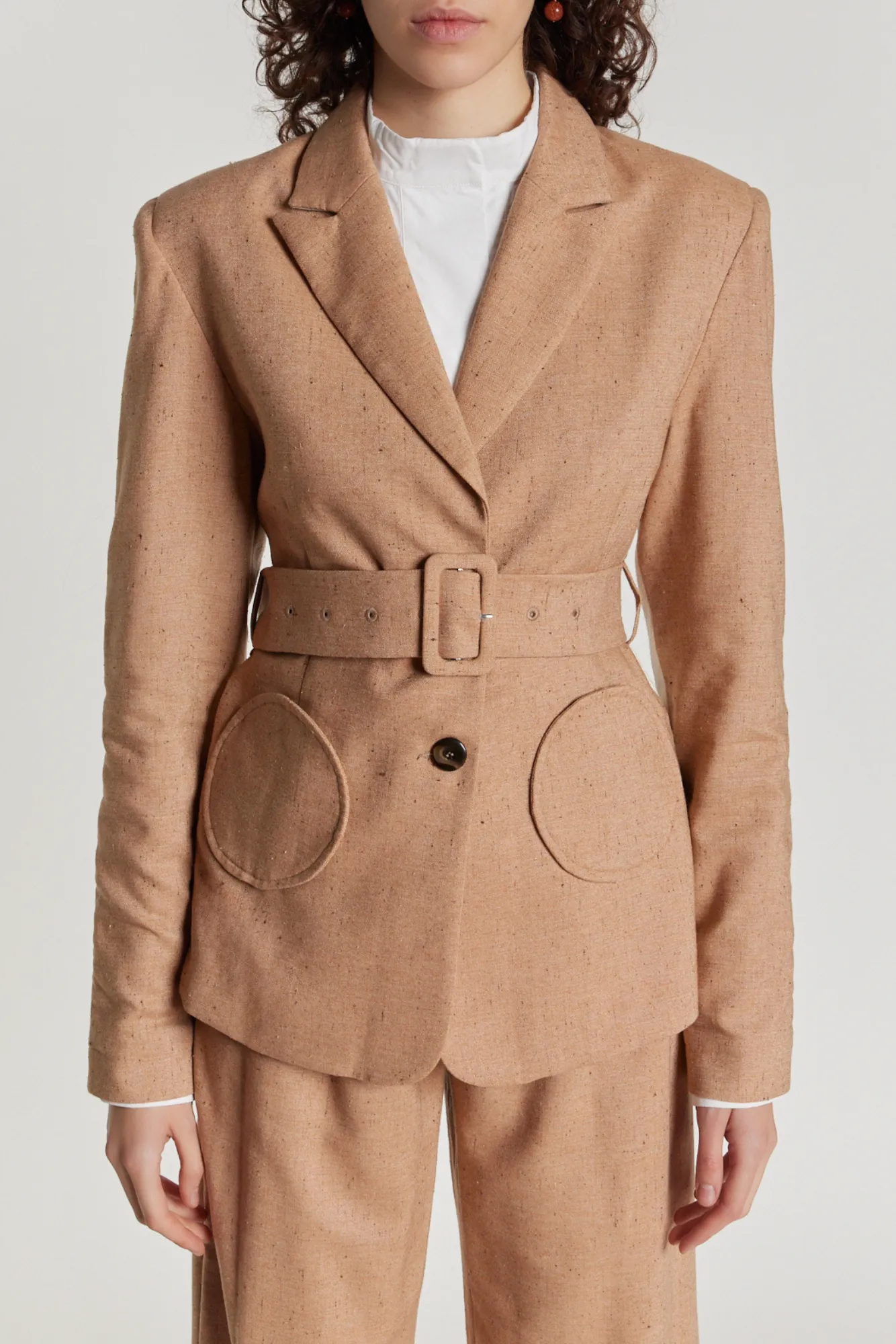 CHESNUT ECRU BICOLOR BELTED BLAZER sold by DESTREE product image thumbnail 5