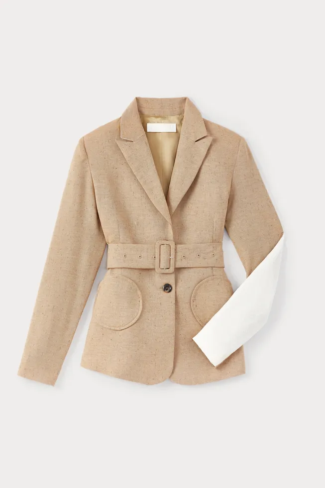CHESNUT ECRU BICOLOR BELTED BLAZER sold by DESTREE