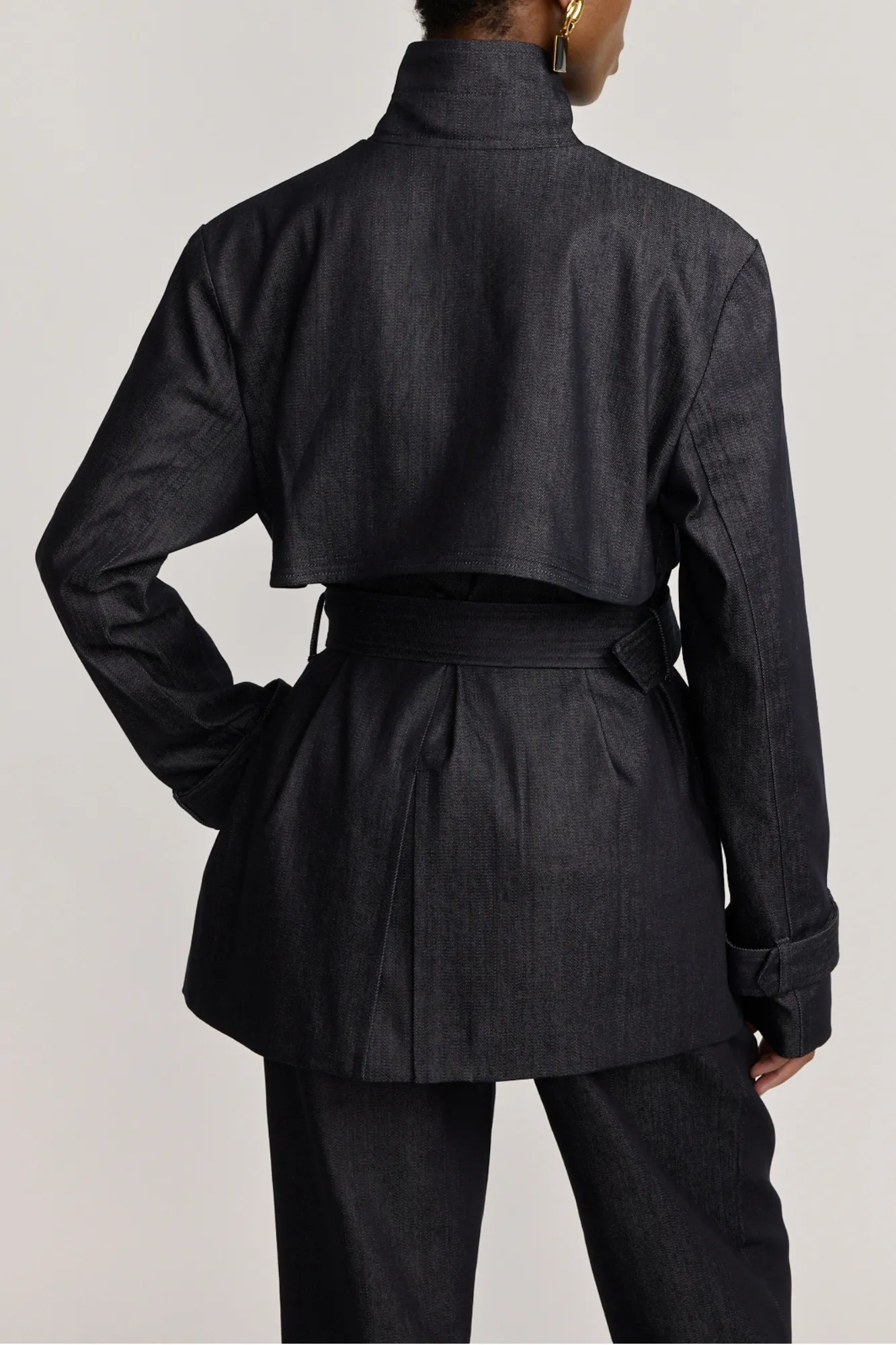 Dark denim short trench coat with belted cuffs sold by DESTREE product image thumbnail 3