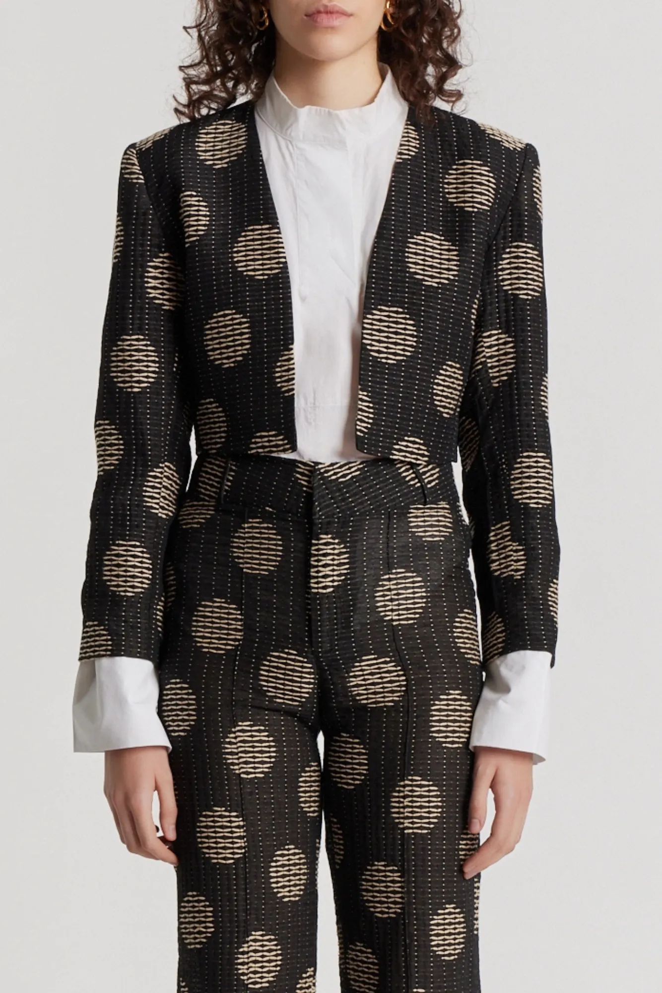 Black & white textured cropped jacket sold by DESTREE product image thumbnail 3