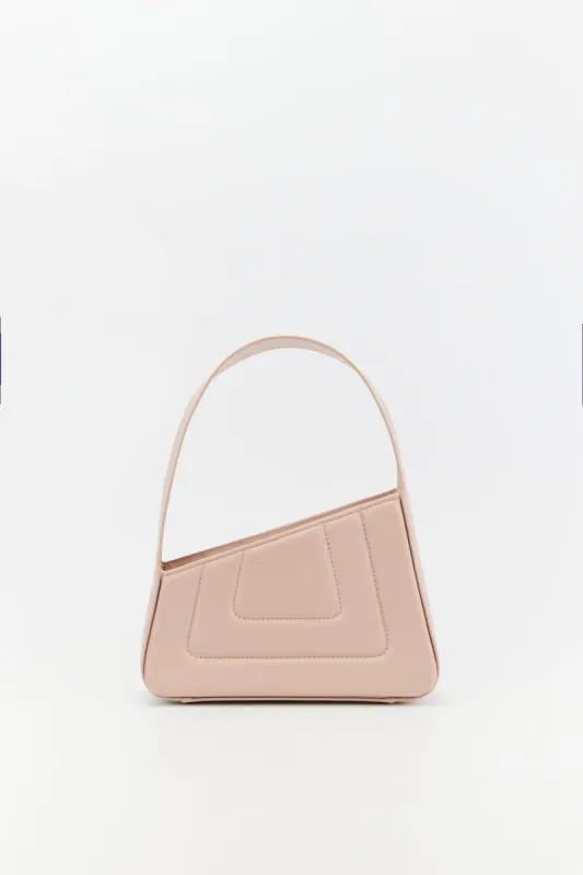 Nude asymmetric leather quilted mini bag sold by DESTREE