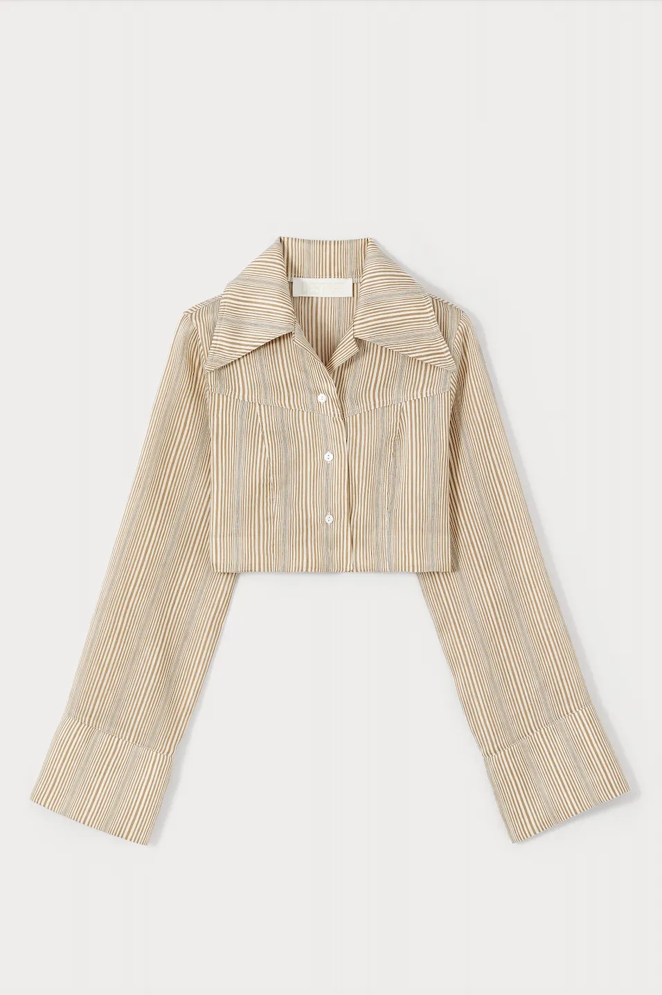 Beige striped cropped shirt sold by DESTREE