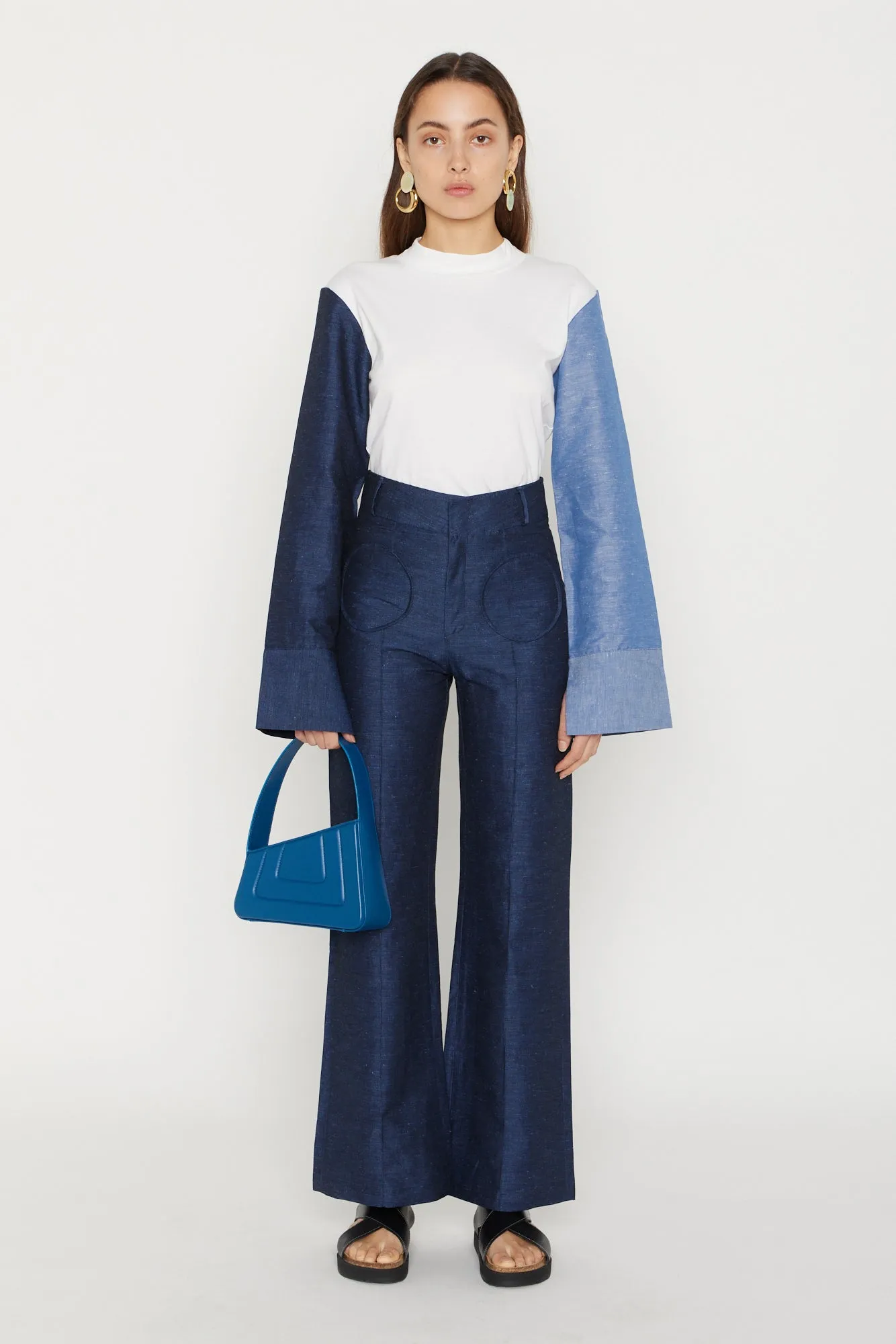 White Long-Sleeve Top with Denim Blue Sleeves sold by DESTREE product image thumbnail 4