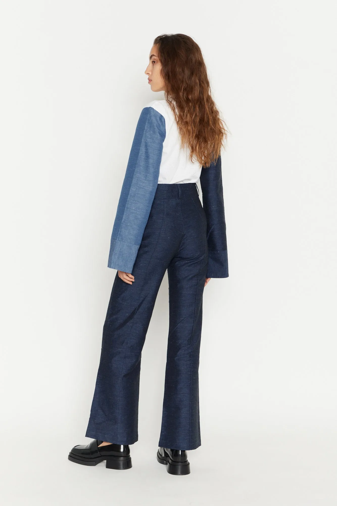 White Long-Sleeve Top with Denim Blue Sleeves sold by DESTREE product image thumbnail 3