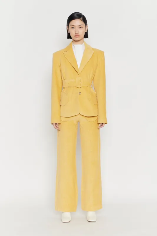 WHEAT CORDUROY BELTED BLAZER made by DESTREE