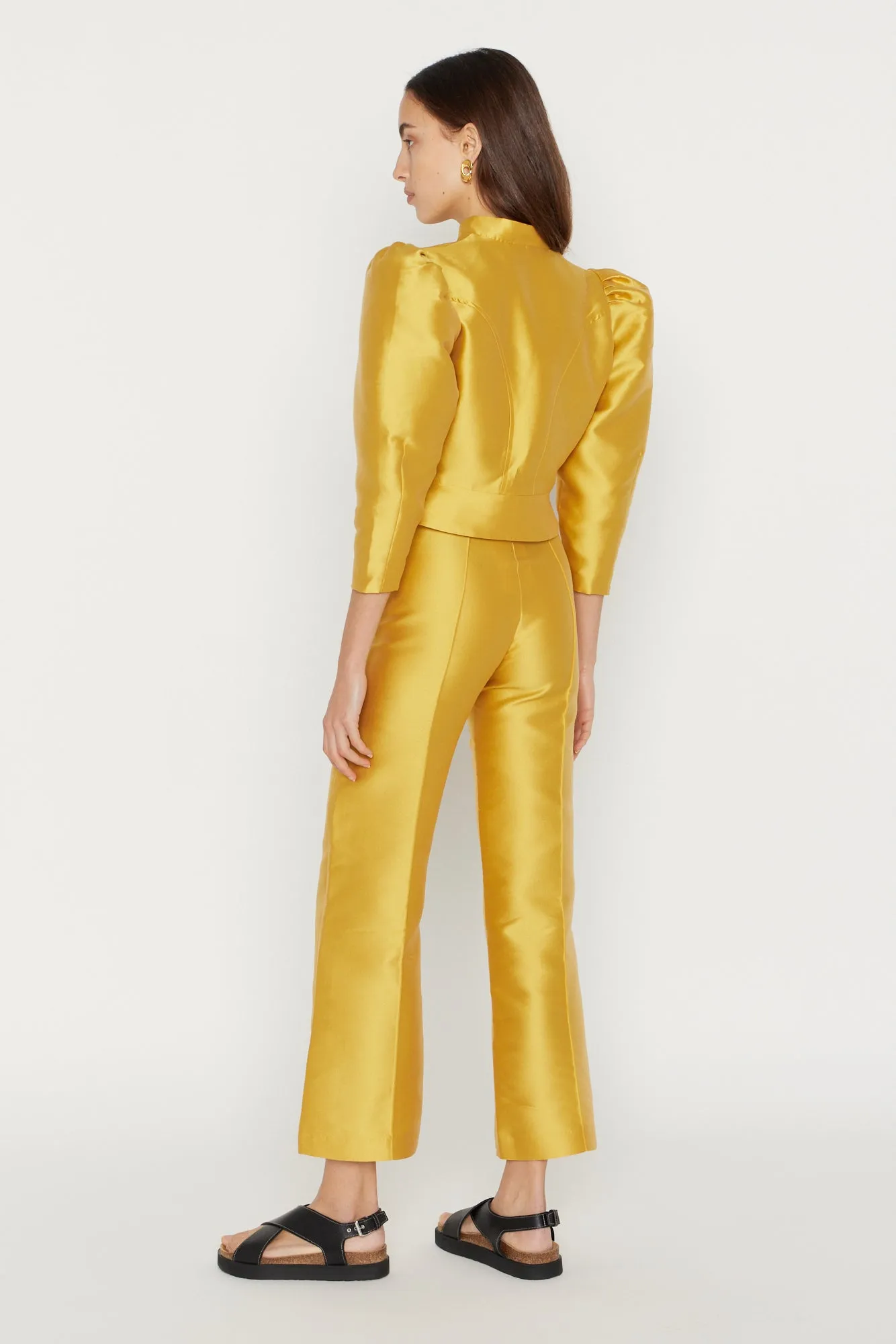 Yellow satin puff sleeve jacket sold by DESTREE product image thumbnail 3