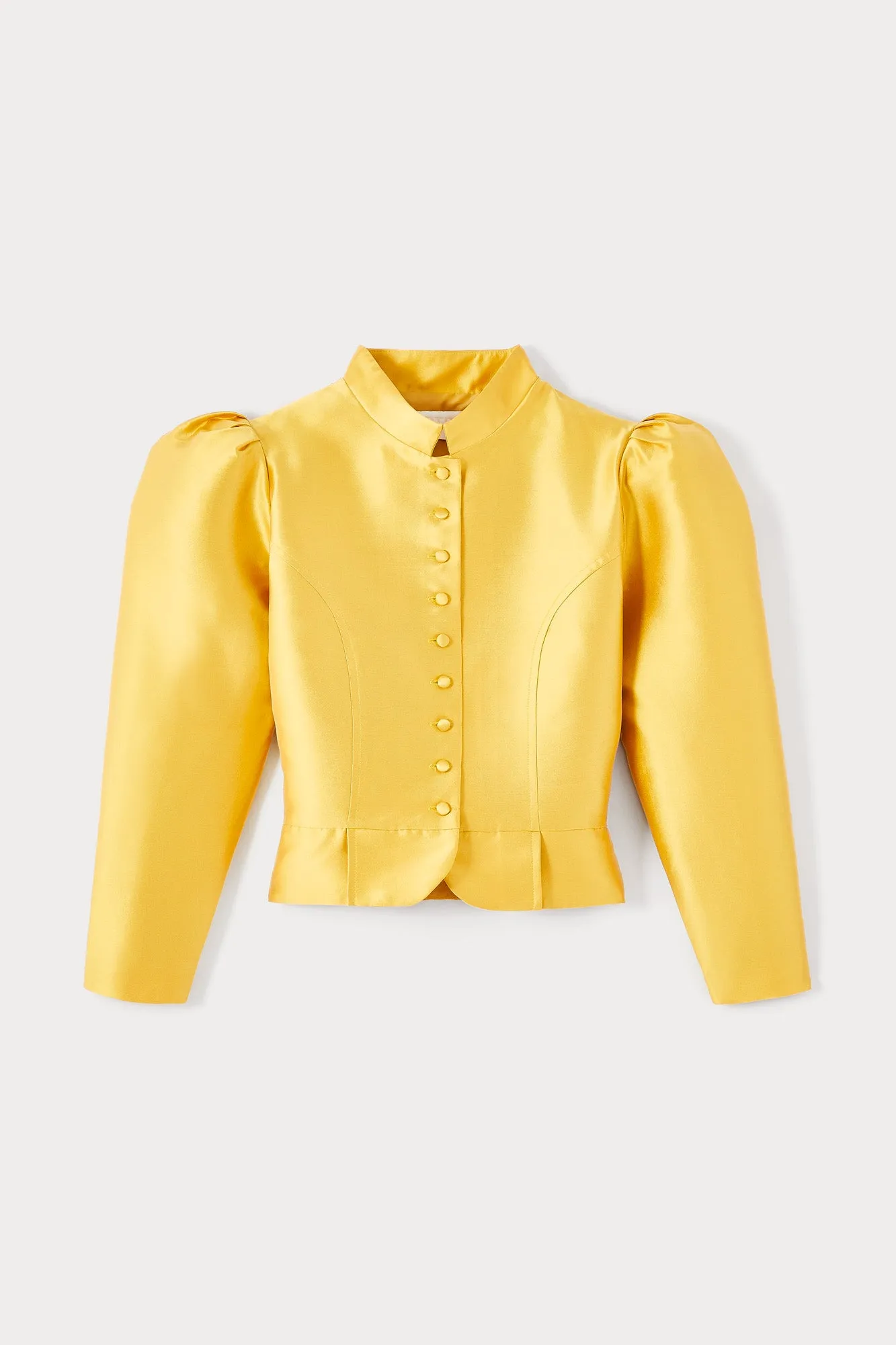 Yellow satin puff sleeve jacket sold by DESTREE