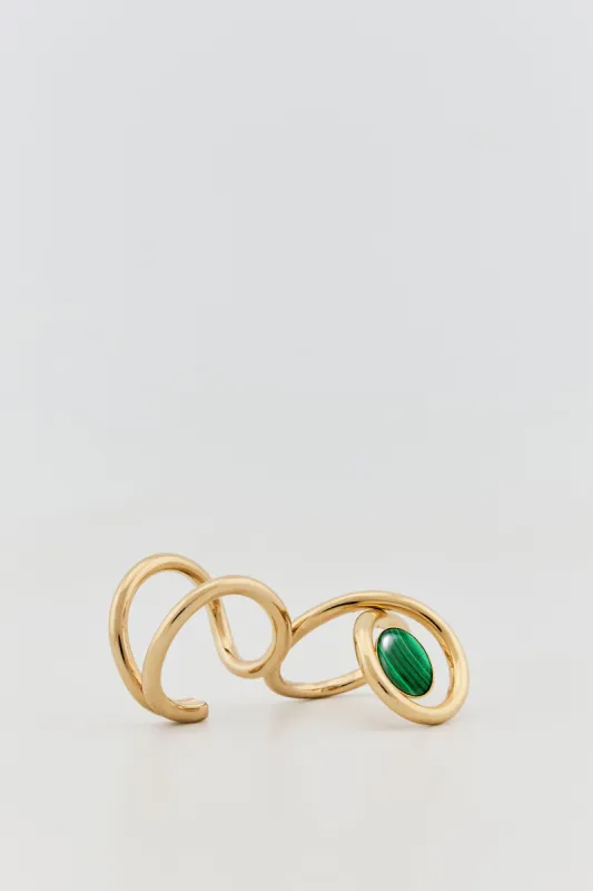 Gold double ring with dark green stone sold by DESTREE