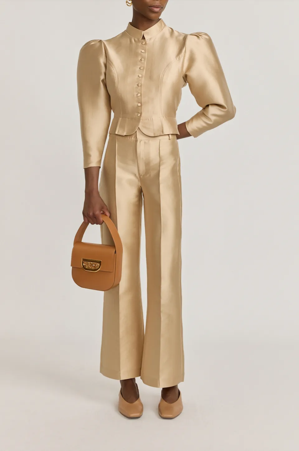 Beige satin straight pants sold by DESTREE product image thumbnail 2