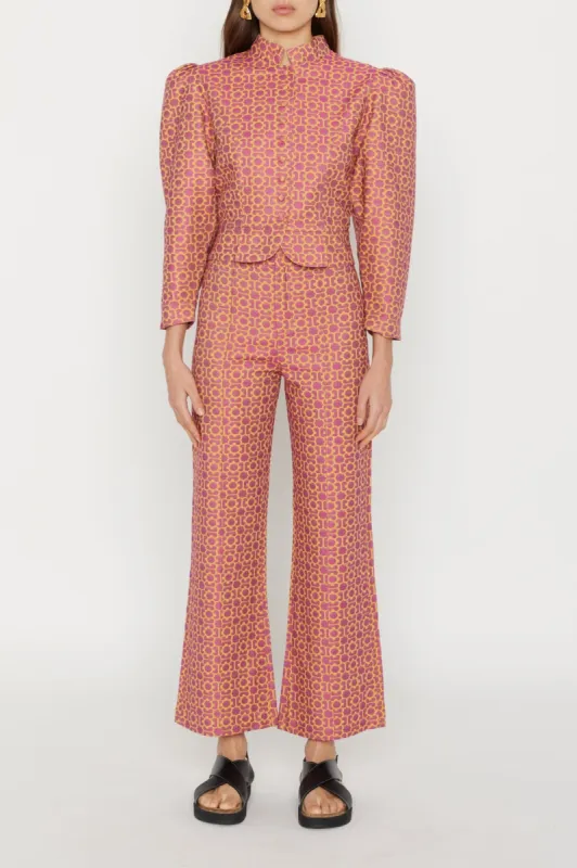 Fuschia Jacquard Flared Pants sold by DESTREE