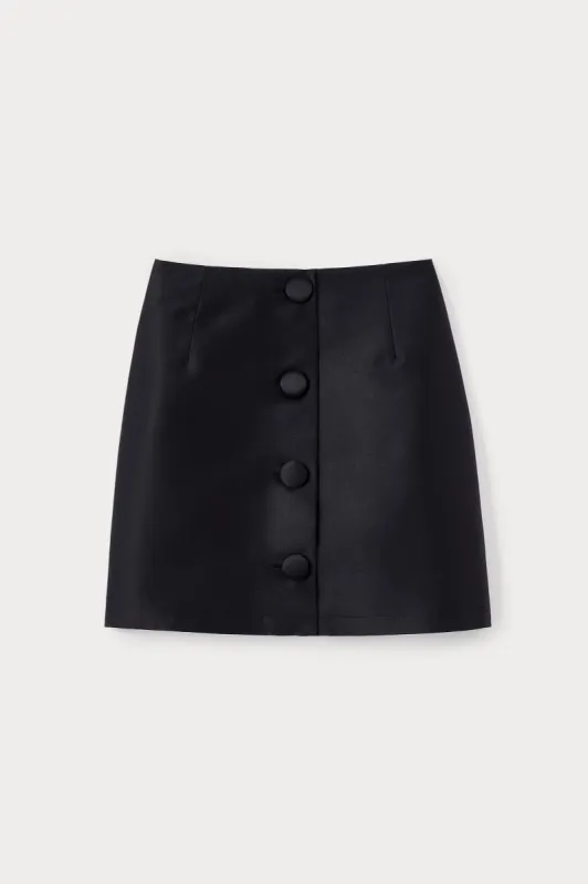 Black satin mini skirt with buttons sold by DESTREE
