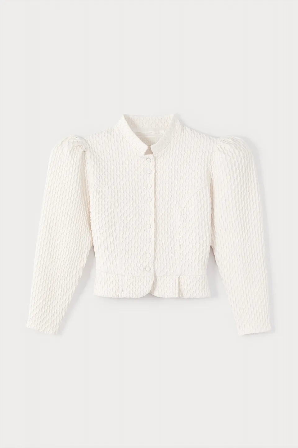Ivory puff sleeve jacket sold by DESTREE