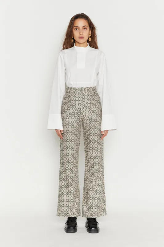 Grey Jacquard Flared Pants sold by DESTREE
