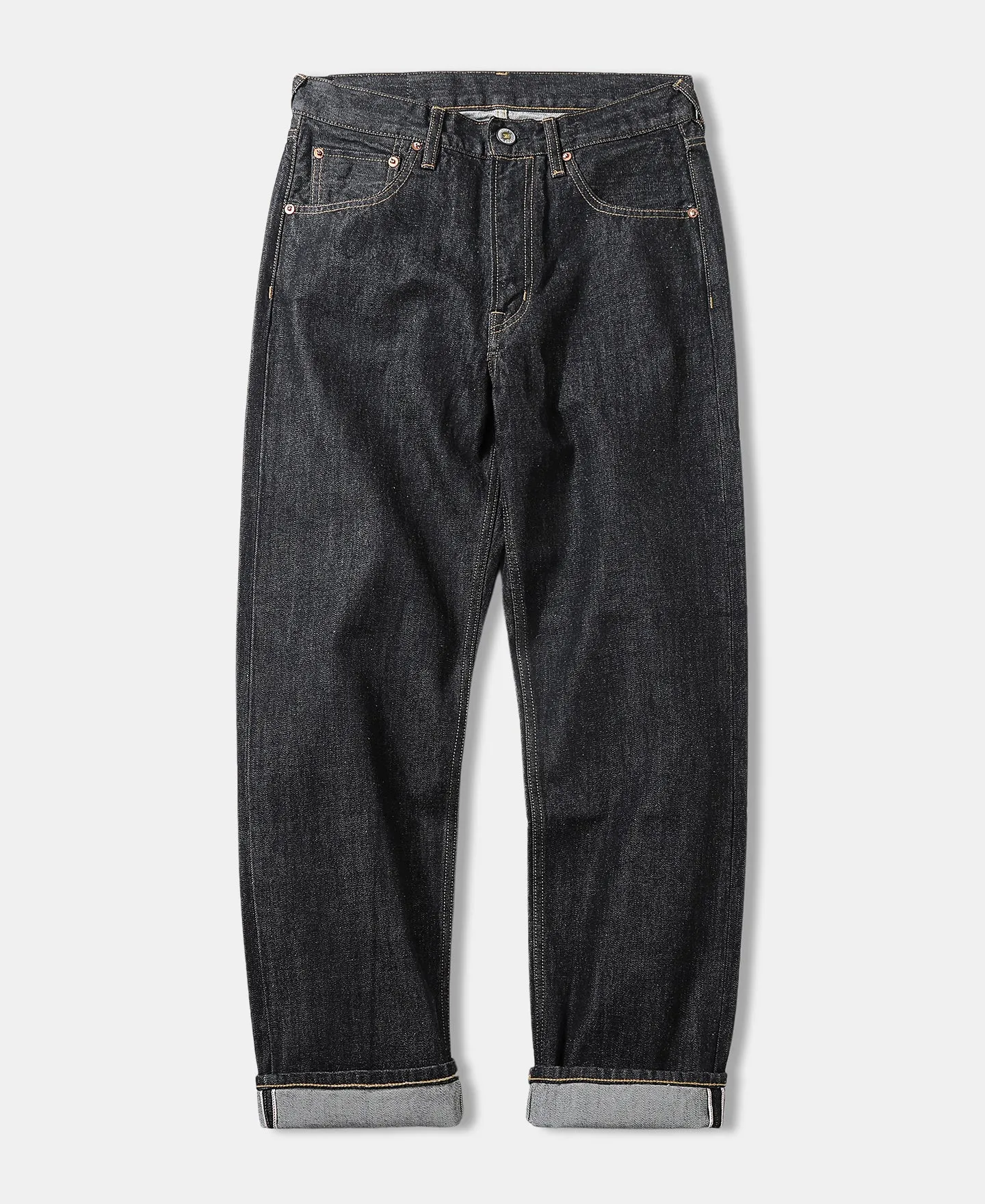 14 oz Selvedge Basic Straight-Fit Jeans - Black sold by Older Best