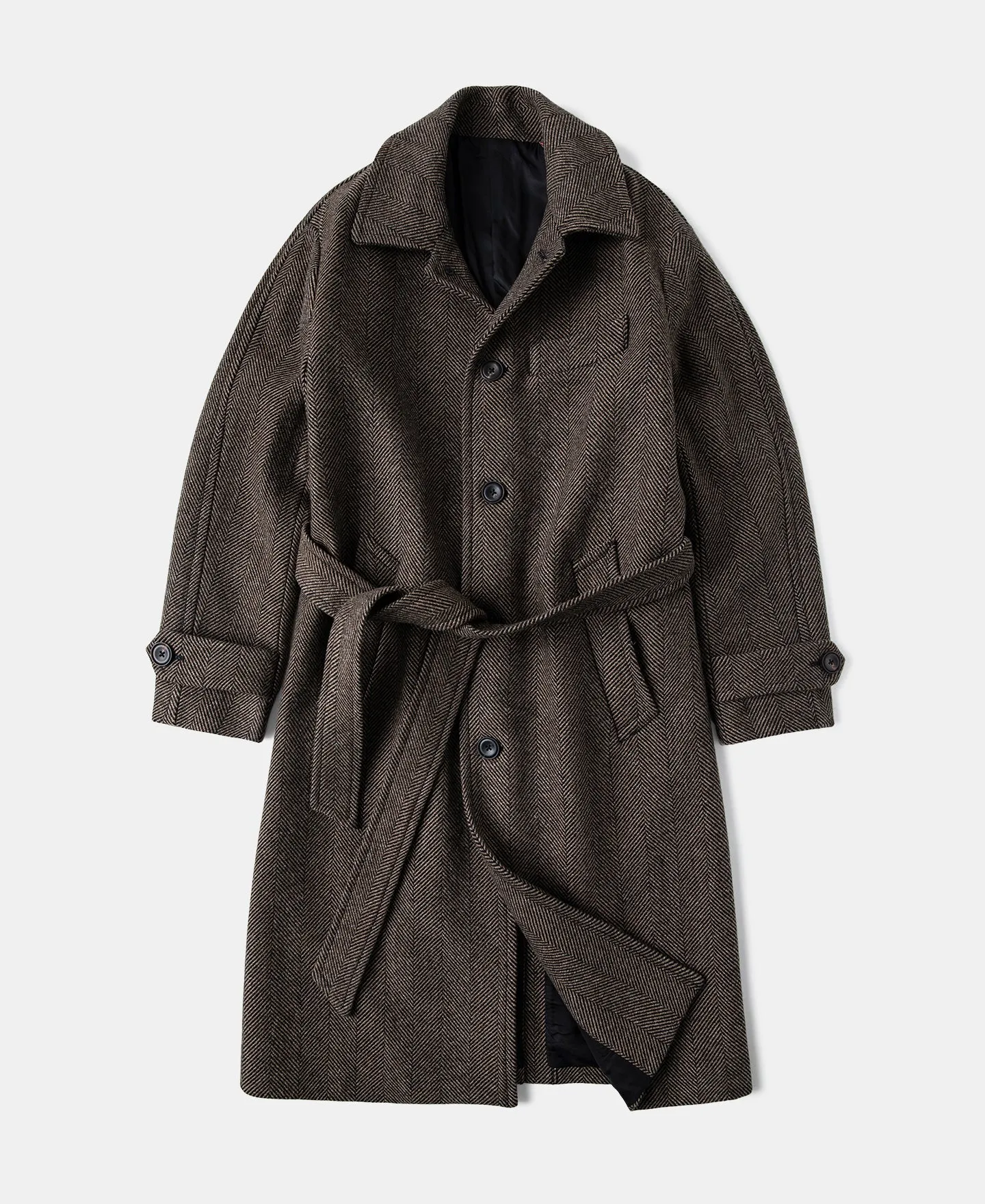1920s Brown Herringbone Tweed Balmacaan Coat sold by Older Best