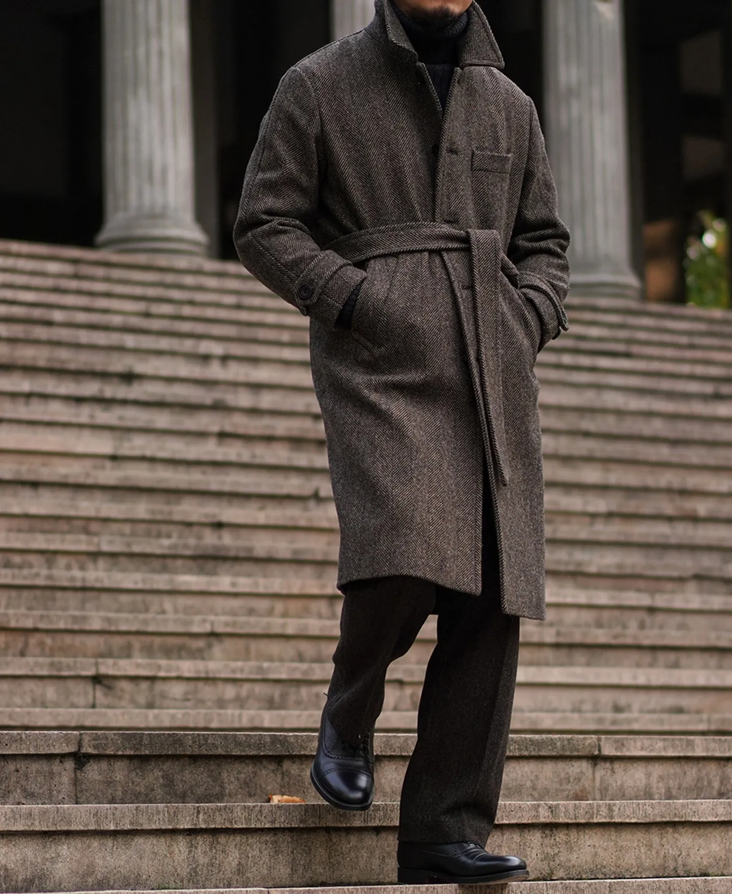 1920s Brown Herringbone Tweed Balmacaan Coat sold by Older Best product image thumbnail 4