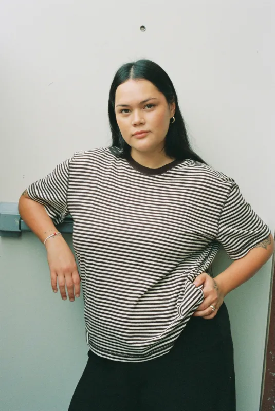 Hemp Rover Tee Choco Stripes sold by Merge Curated goods