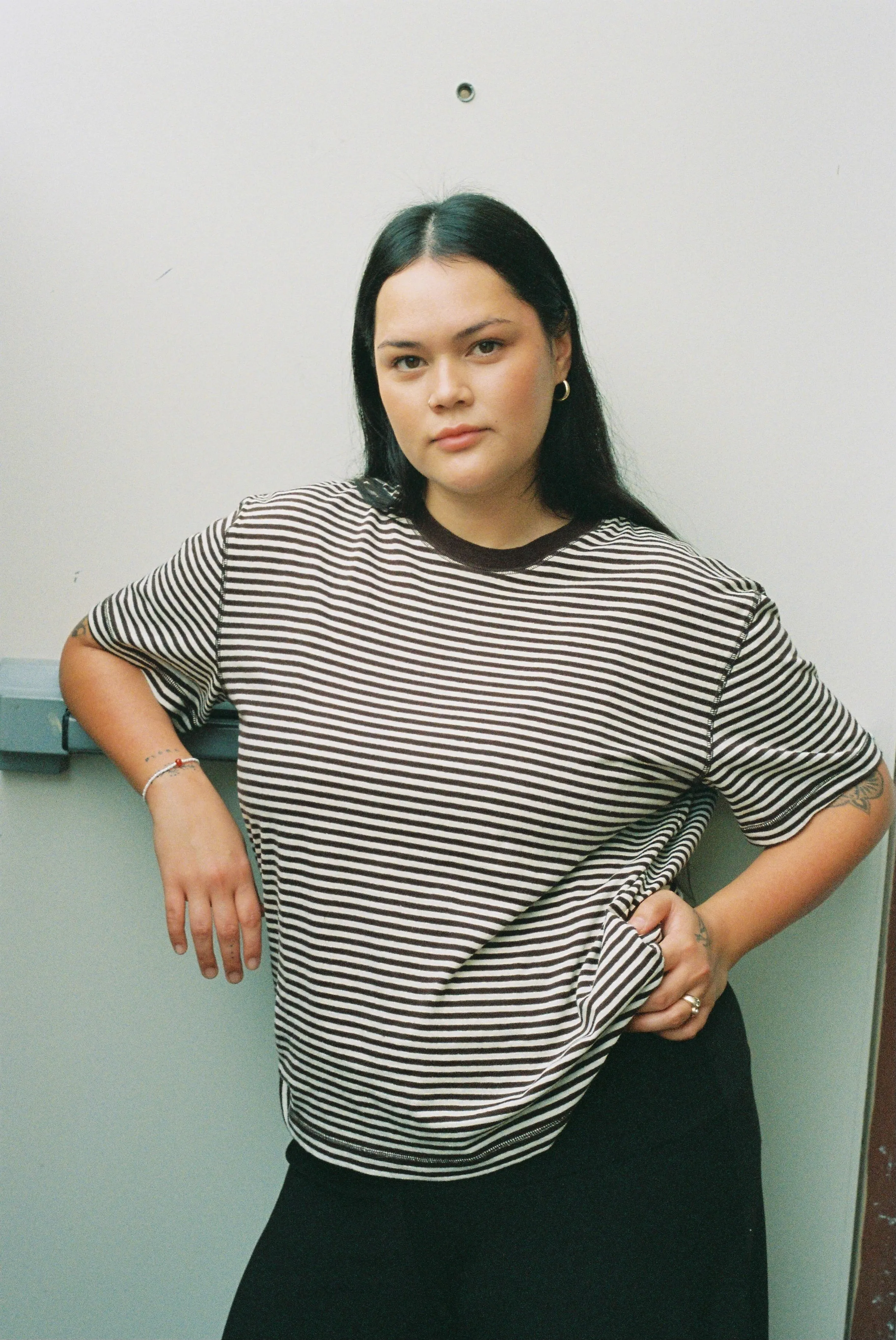 Hemp Rover Tee Choco Stripes sold by Merge Curated goods