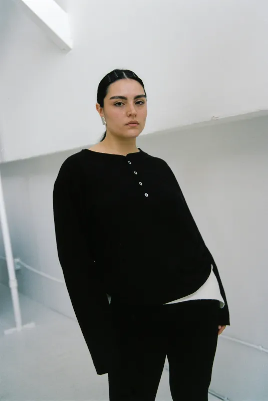 Hemp Bay Henley Black sold by Merge Curated goods