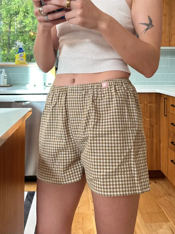 The Boxer Shorts Olive Gingham made by Merge Curated goods