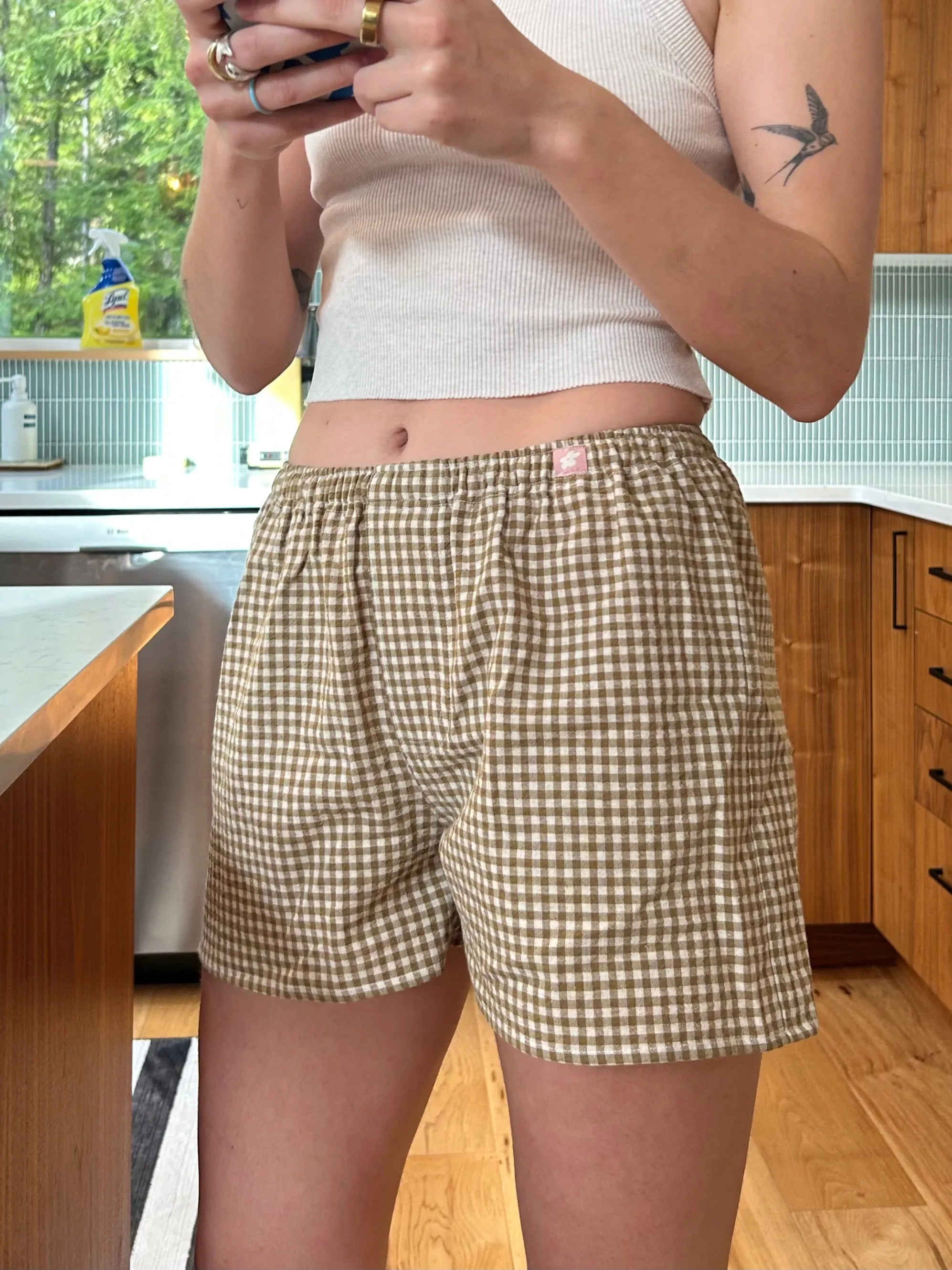 The Boxer Shorts Olive Gingham sold by Merge Curated goods