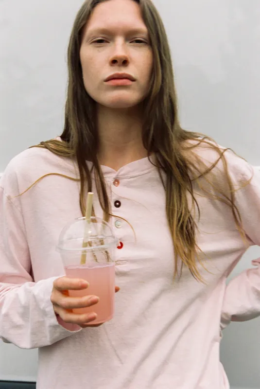 Hemp Bay Henley Pink Cream made by Merge Curated goods