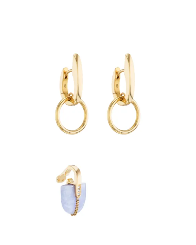 Nuance Hoop Earrings 18K Gold + Brevity Lavender Jade Single Curio sold by Bliss Lau