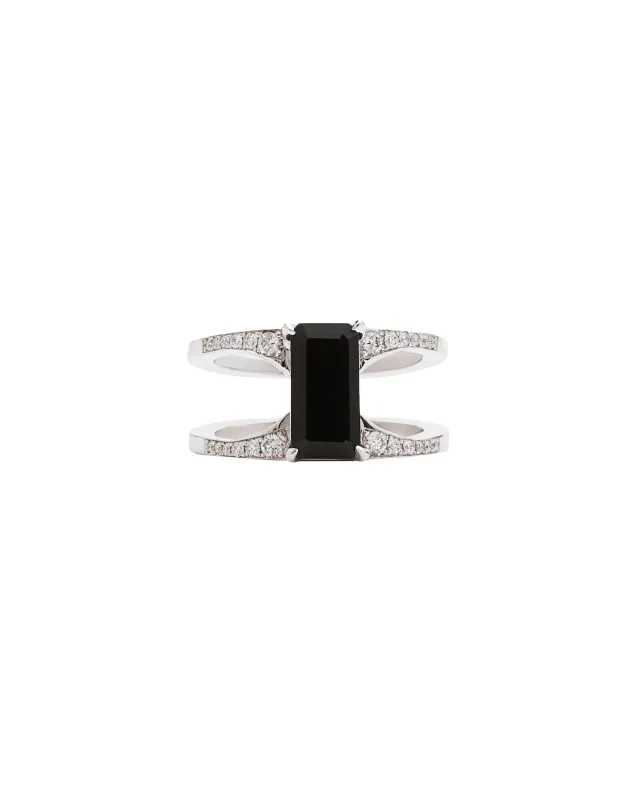 Black Spinel Mirage Ring with White Diamond Pavé in Recycled Gold sold by Bliss Lau
