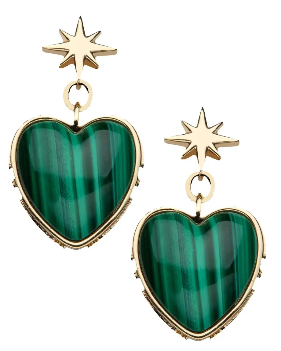 Jane Win Love From the Heart Earrings in Malachite sold by Cartolina