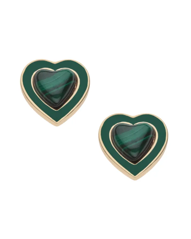 Jane Win Love Petite Enchanted Heart Earrings in Malachite sold by Cartolina