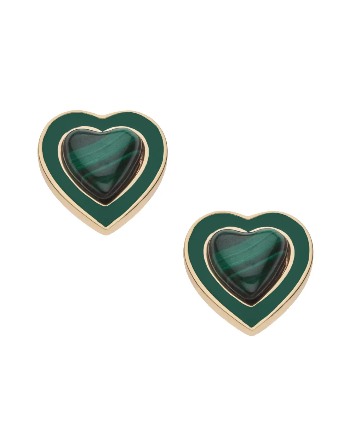 Jane Win Love Petite Enchanted Heart Earrings in Malachite sold by Cartolina