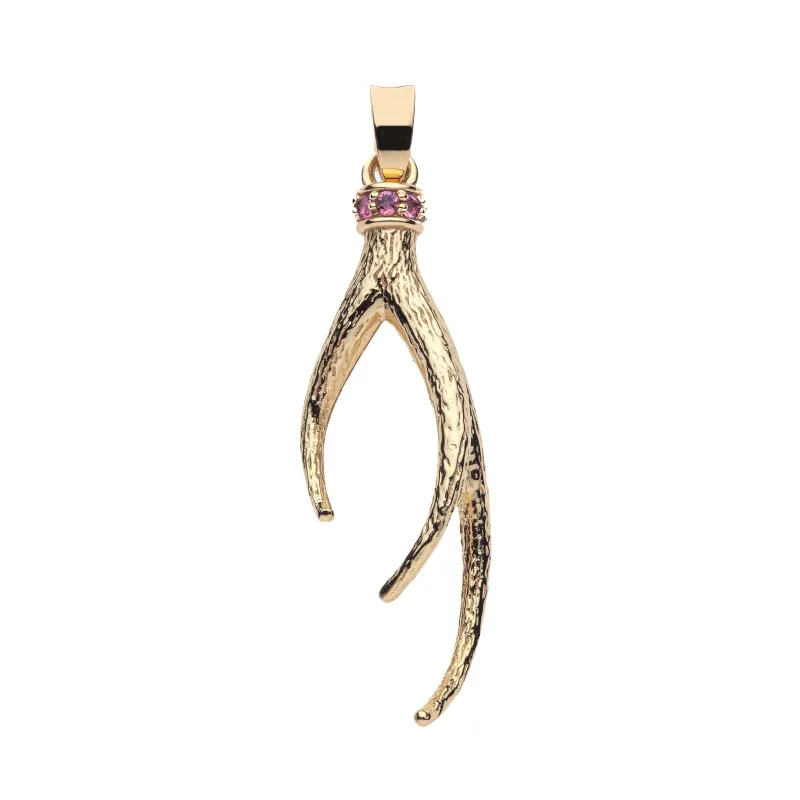 Jane Win Protect Antler Pendant - 18"-20" Gold Chain sold by Cartolina