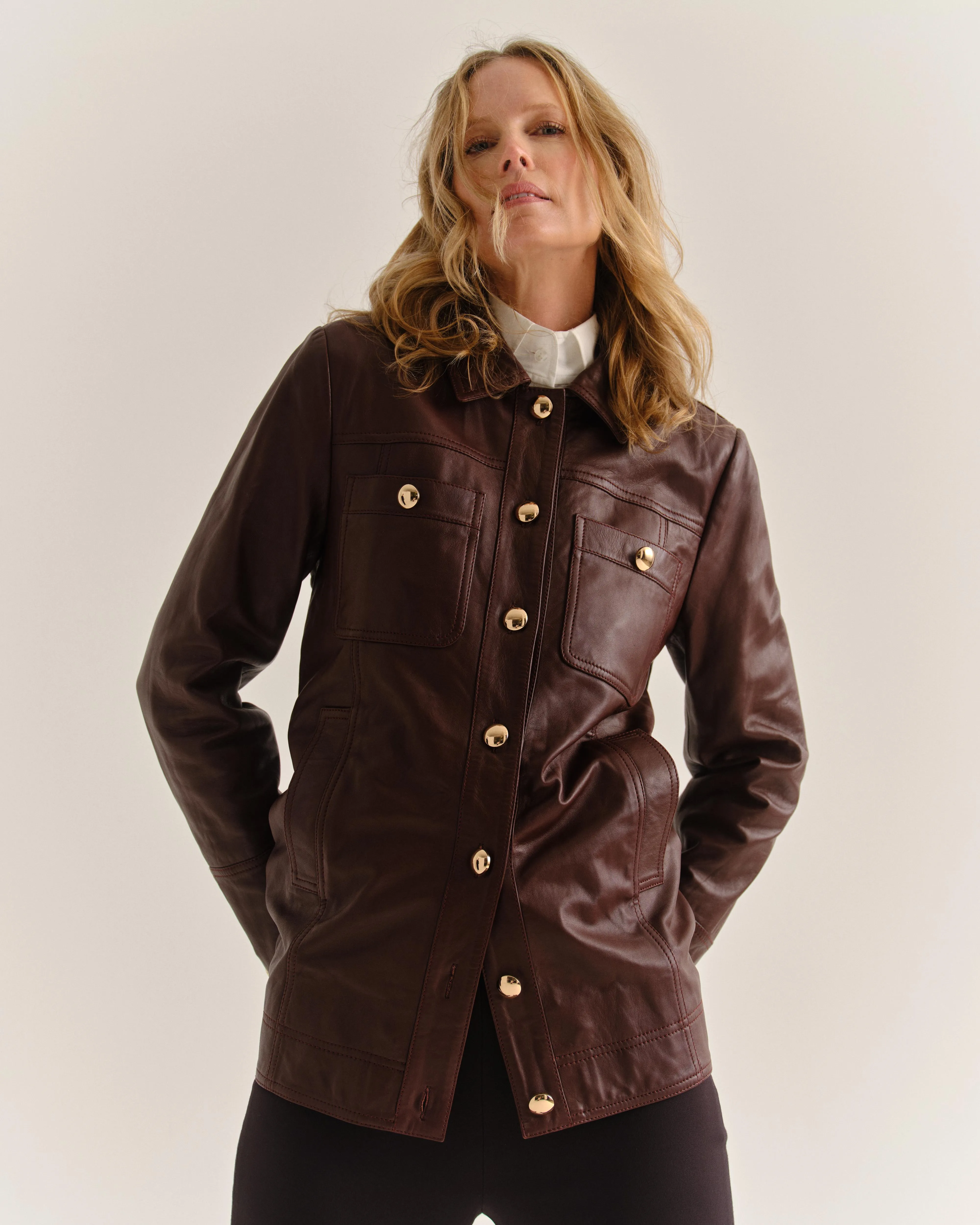 Winifred Leather Jacket-Wine sold by Cartolina product image thumbnail 5