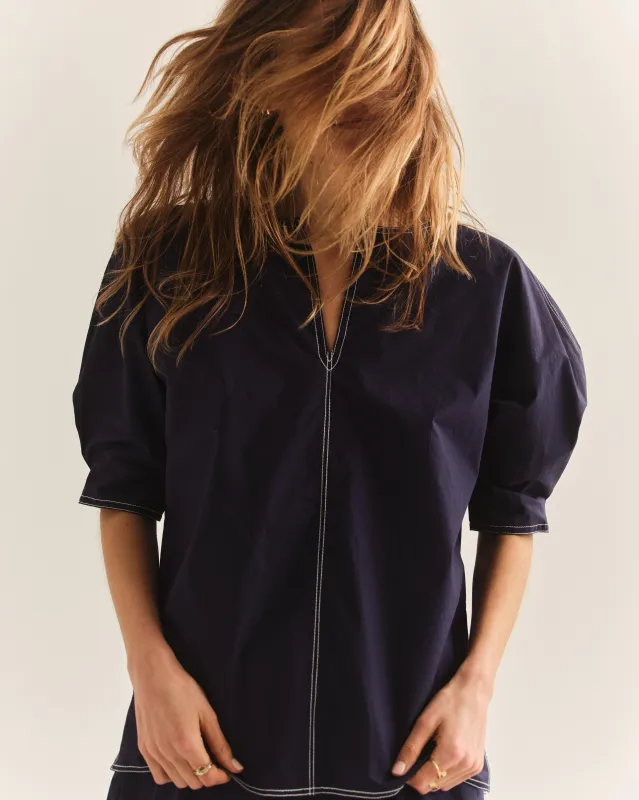 Sloane Poplin Top-Midnight Blue sold by Cartolina