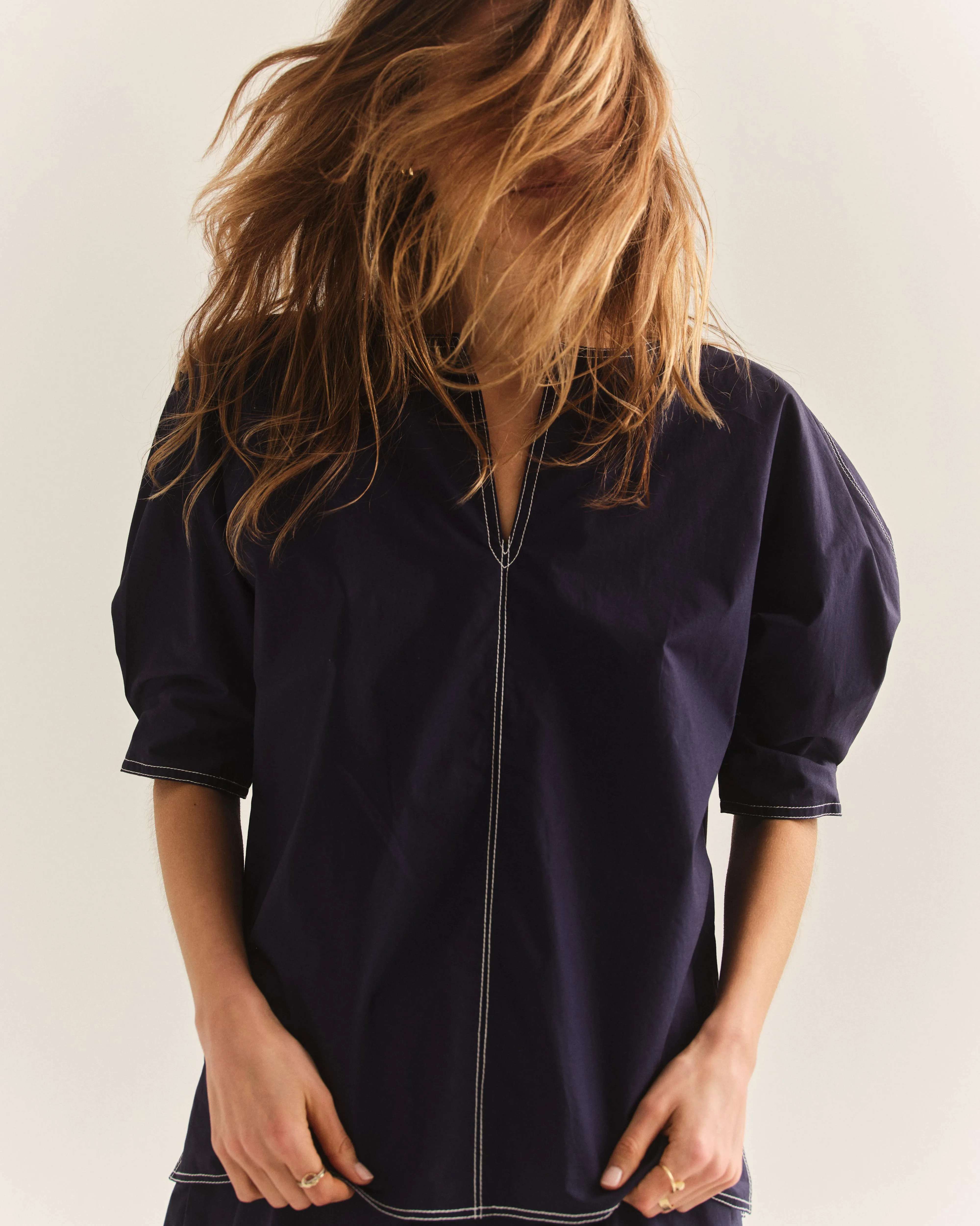 Sloane Poplin Top-Midnight Blue sold by Cartolina