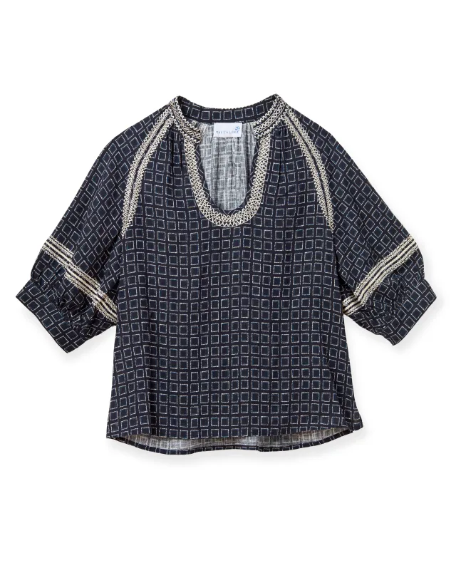 SU26 Eleanor Top-Seaglass Print-Midnight Blue made by Cartolina