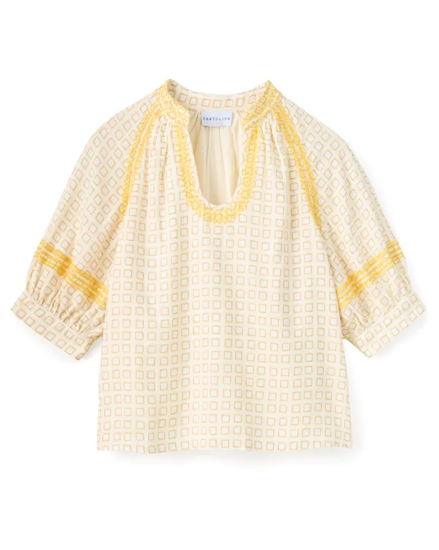 SU26 Eleanor Top-Seaglass Print-Ivory made by Cartolina