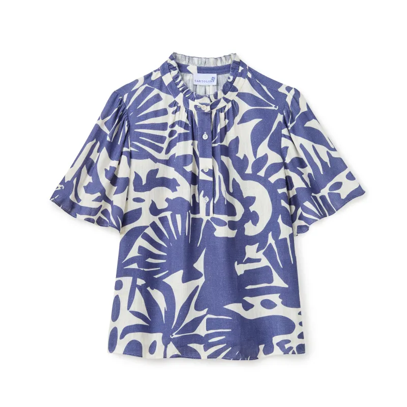 SU26 Emery Top-Parrish Geo Print-Coastal Indigo made by Cartolina