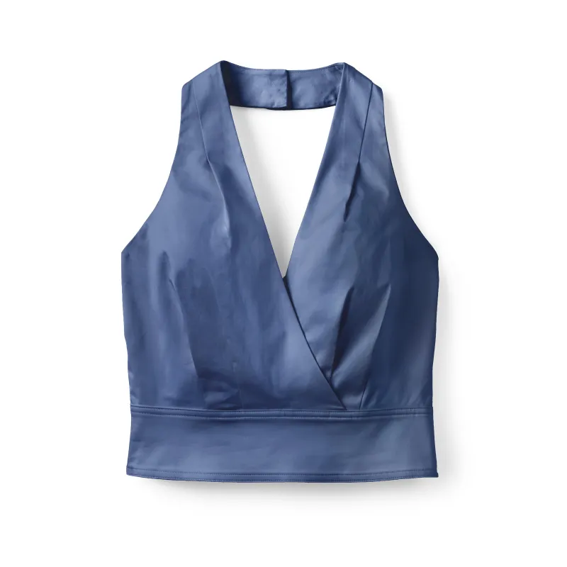 SU26 Olive Halter Top-Coastal Indigo made by Cartolina