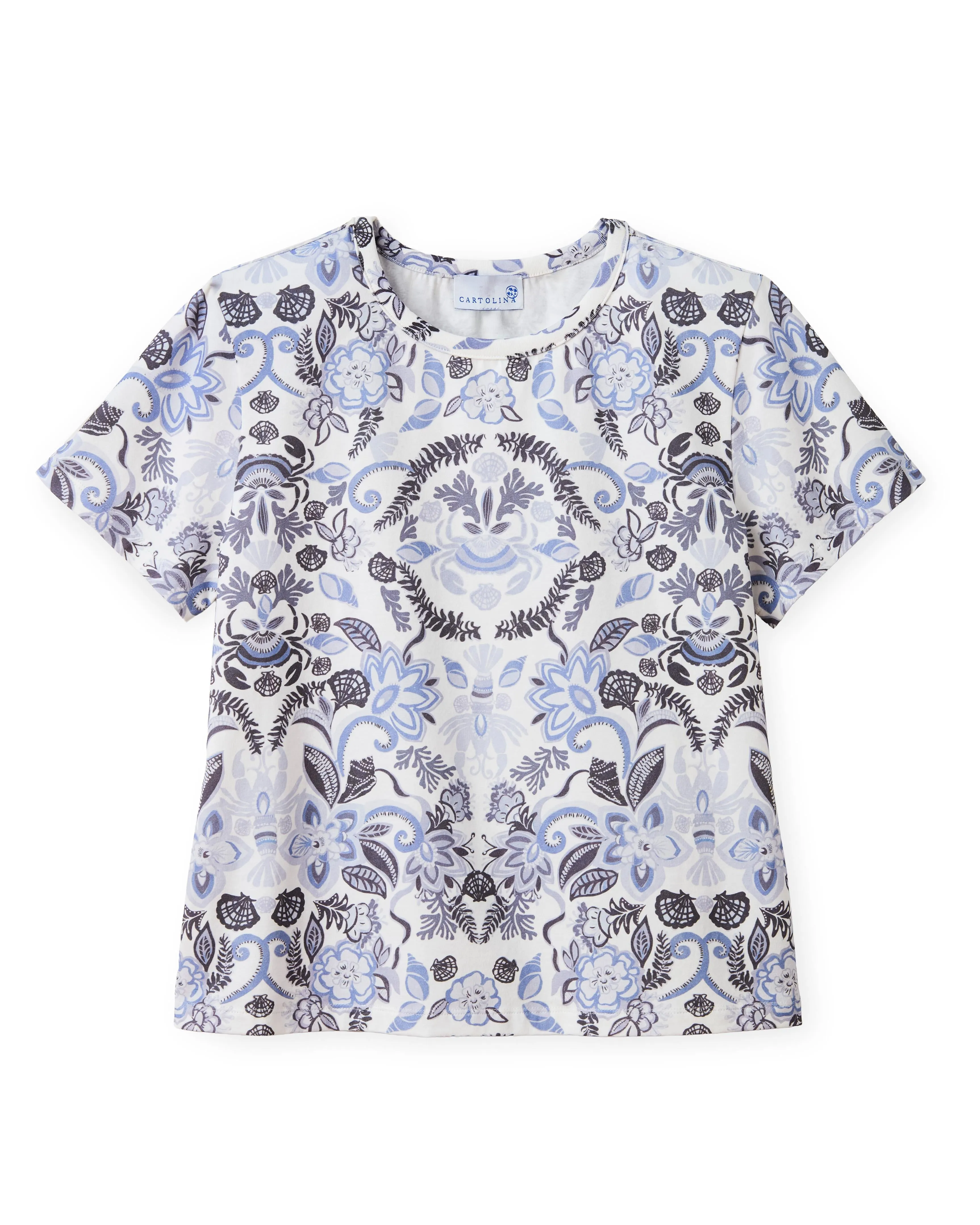 SU26 Dylan Printed Tee-Mariners Bloom Print-Blue Mist sold by Cartolina